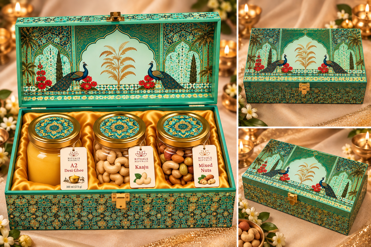 Rituals Republic Royal Gourmet Gift Box – A2 Desi Ghee, Premium Cashews & Mixed Nuts