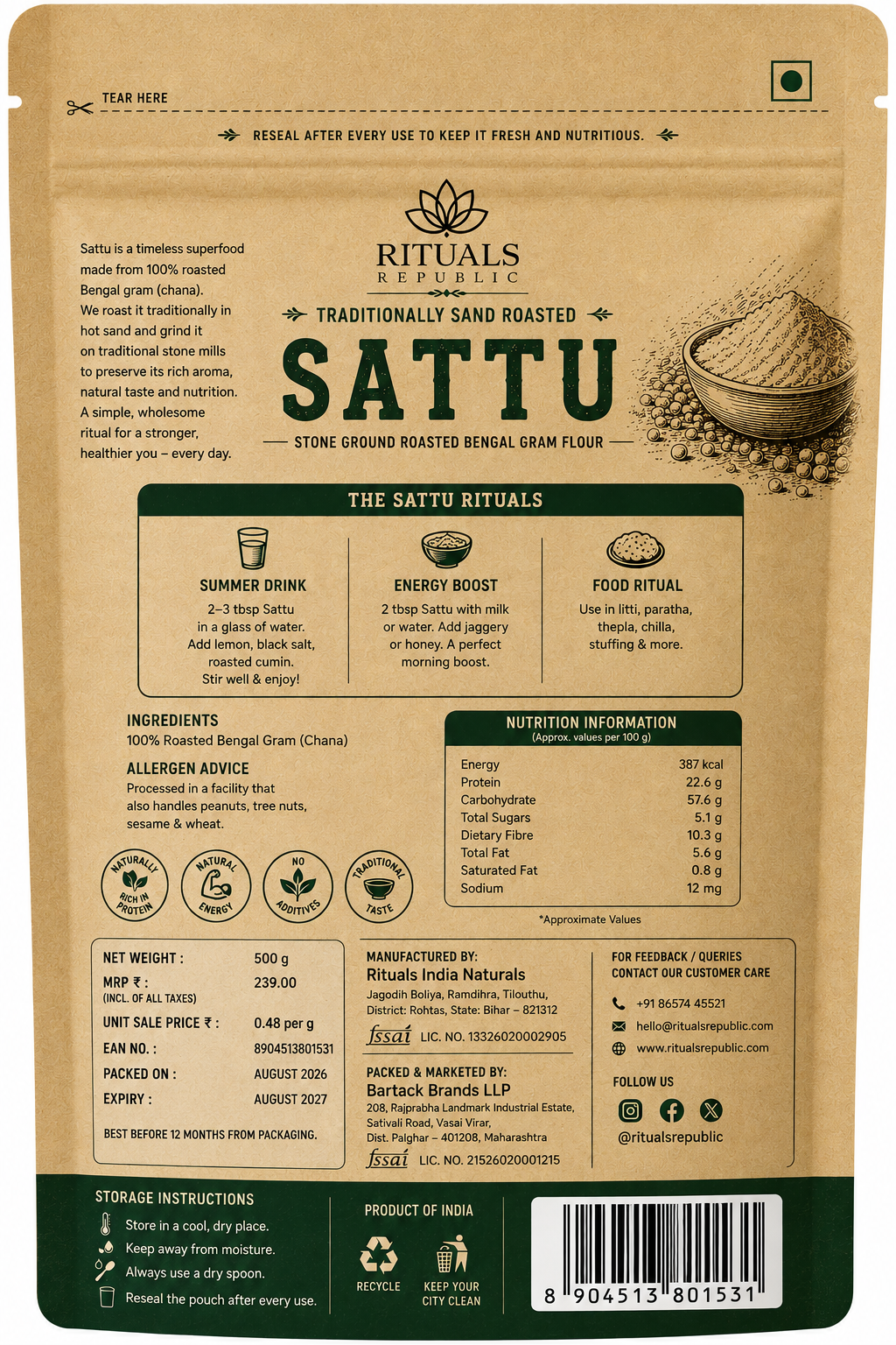 Rituals Republic Sattu | Traditionally Ground Roasted | 500 gm