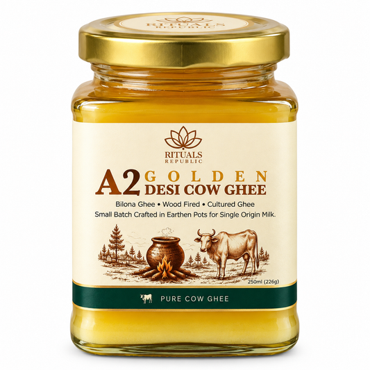 A2 Desi Golden Ghee | Bilona Cultured Cow Ghee | Wood Fired | 250ml (226g)