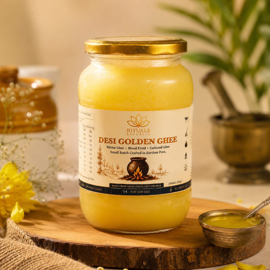 Desi Golden Ghee | Bilona Cultured Cow Ghee | Wood Fired | 1000ml (905g)