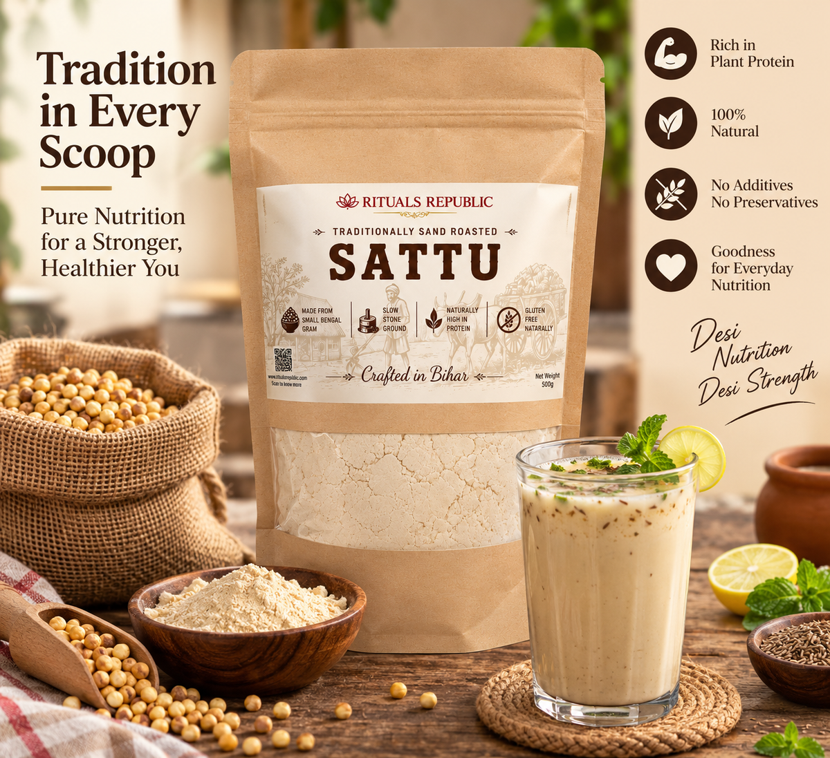 Rituals Republic Sattu | Traditionally Ground Roasted | 500 gm